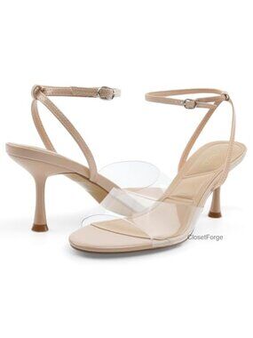 Clear Kitten Heel Strappy Sandals Women Peep Toe Ankle Strap Comfortable Low